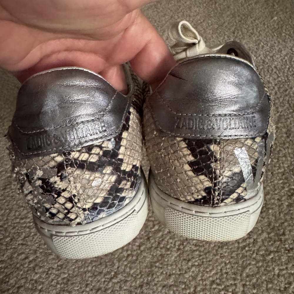 Zadig and Voltaire Vigna Leather Snakeskin Print Metallic Low Top Women Size 6 - Picture 11 of 16